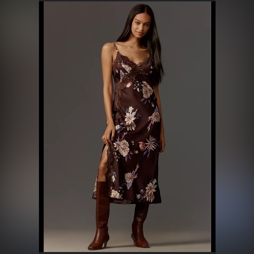Anthropologie Hutch Satin Midi Slip Dress Size L